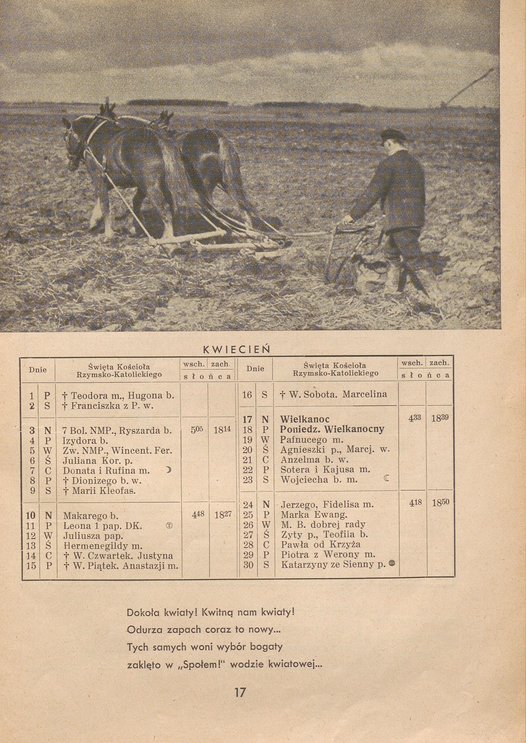 Strona „Kwiecień” z Kalendarza Spółdzielczego na rok 1938